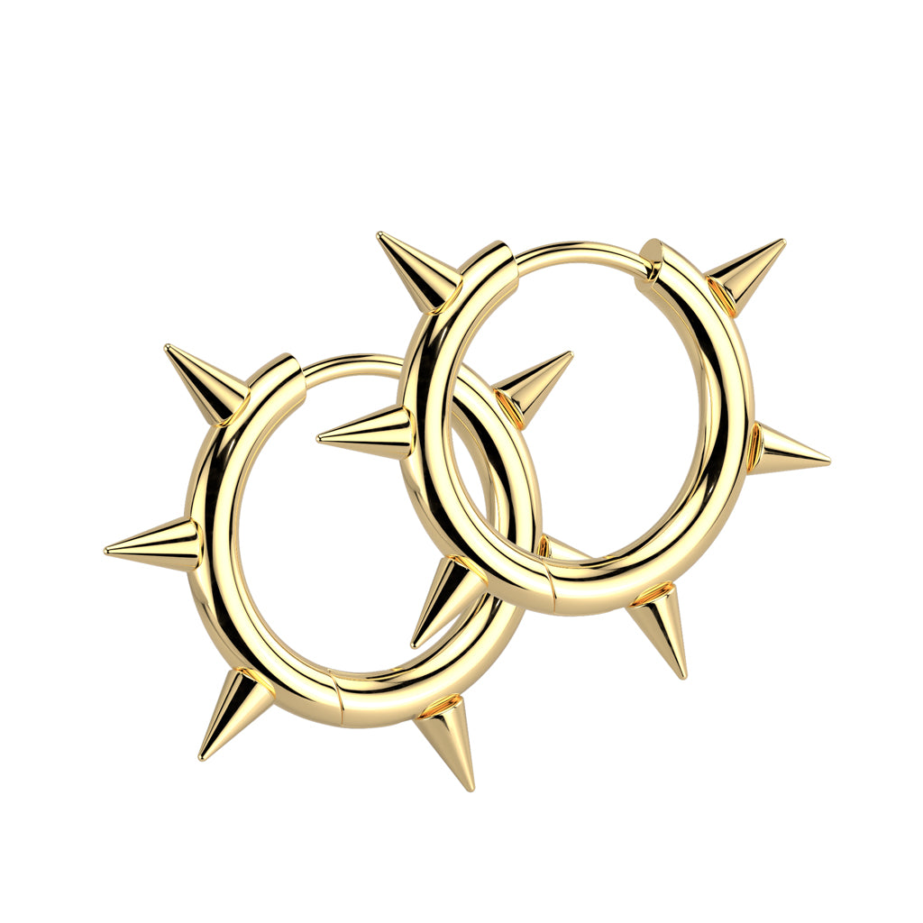 Pair of 18G Stainless Steel Hinged Hoop Earrings With Spikes